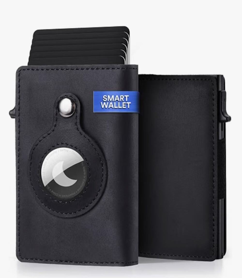 Tagsmate Leather Airtag Slide Smart Trifold Wallet | RFID Blocking | Black NIB